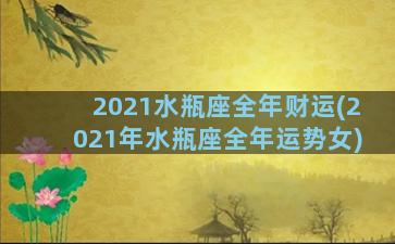 2021水瓶座全年财运(2021年水瓶座全年运势女)