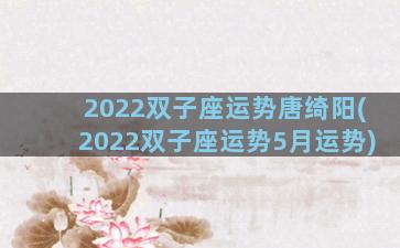 2022双子座运势唐绮阳(2022双子座运势5月运势)