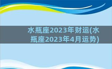 水瓶座2023年财运(水瓶座2023年4月运势)