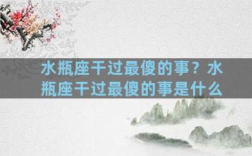 水瓶座干过最傻的事？水瓶座干过最傻的事是什么