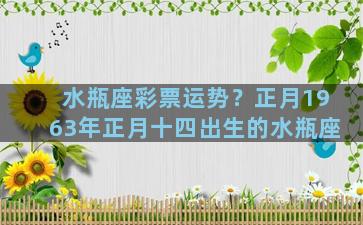 水瓶座彩票运势？正月1963年正月十四出生的水瓶座