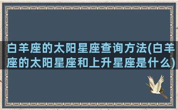 白羊座的太阳星座查询方法(白羊座的太阳星座和上升星座是什么)