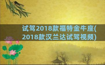 试驾2018款福特金牛座(2018款汉兰达试驾视频)