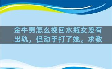 金牛男怎么挽回水瓶女没有出轨，但动手打了她。求教